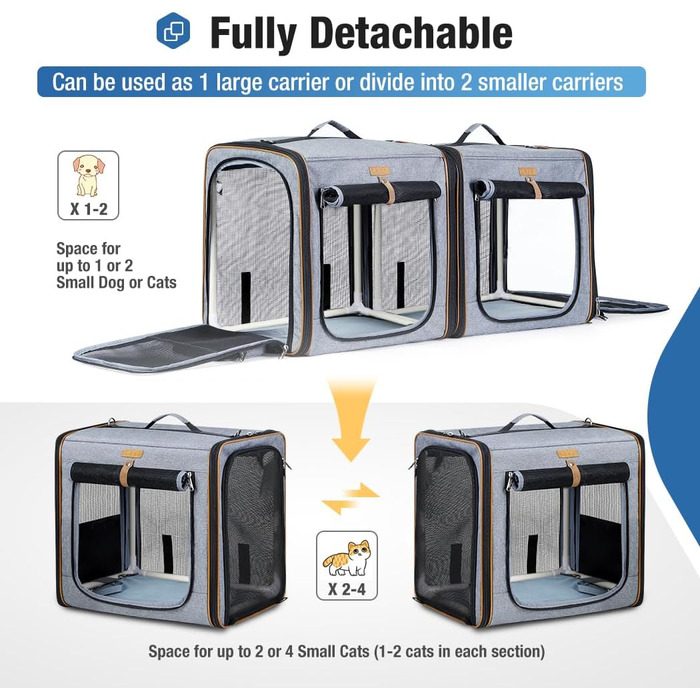 Транспортна переноска для собак та котів середнього розміру 2-в-1, сіра (XL)