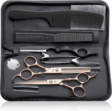 Набір професійних перукарських ножиць PURPLEBIRD (10 шт.) з нержавіючої сталі: перукарські та філірувальні ножиці для перукарів, барберів та початківців (рожеве золото)