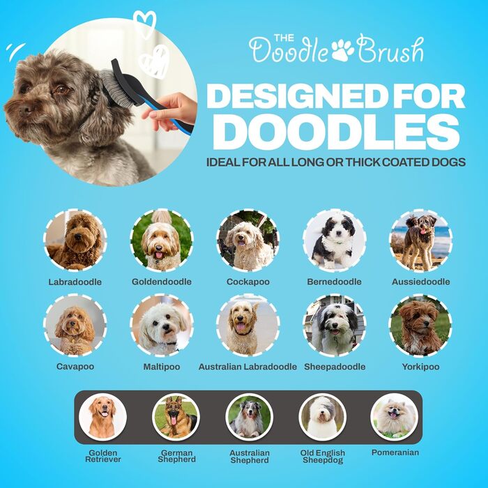 Щітка для собак Doodle Brush, пуходерка для кокапу, пуделів, догляд за довгошерстими собаками, розплутуюча щітка з подовженими металевими голками