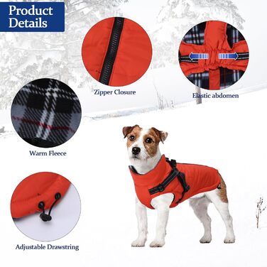 Теплий зимовий одяг для собак з кріпленням для повідка - водонепроникна куртка для собак з блискавкою, оранжевого кольору, XXL (довжина спини: 52 см)