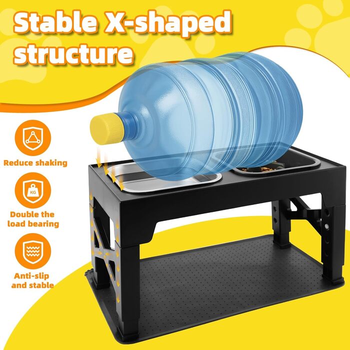 Підвищена годівниця для собак, регульована висота, великі породи - 1400 мл, миска з нержавіючої сталі & 1100 мл миска протиковзаюча, туристична миска та підкладка - годівниця з протиковзким покриттям для середніх/великих собак