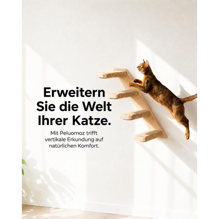 Комплект меблів для котів на стіну Katzen Kletterwand: драбинка, 2 полички для сну, 4 ступені, сосна