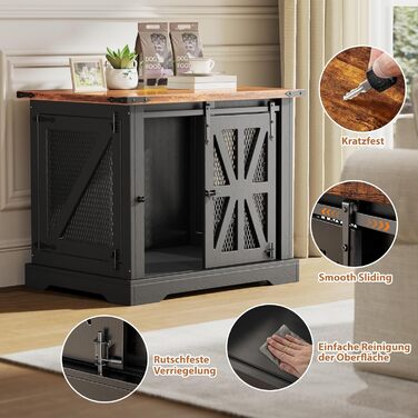 Клітка для собак, 73 см, дерев'яна будка для собак, чорна, міцна конструкція, захист від укусів, розмір 73x51x60 см