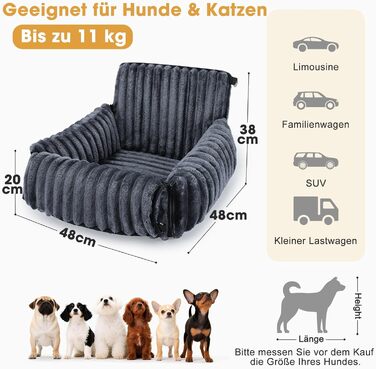 Автомобільне ліжко для собак MIXJOY: комфортне та безпечне місце для маленьких та середніх собак. Зручне кріплення, миється, з пам'яті-піни, сіре.