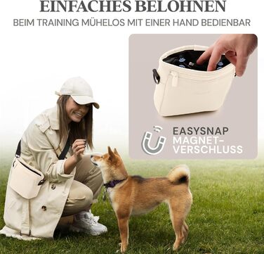 Сумка для ласощів для собак з штучної шкіри, з магнітною застібкою на одну руку, містка (S, кремовий)