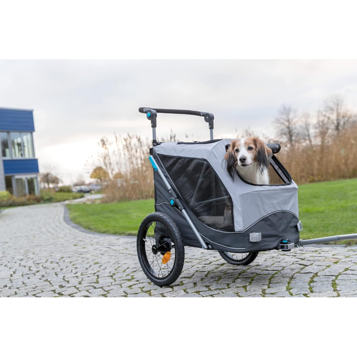 Велопричіп для собак TRIXIE 46×50×67 см, до 22 кг, зі світловідбивачами, складаний, з подушкою та повідцем