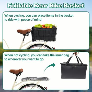 Задній знімний кошик для велосипеда, металевий складний багажник, вантажопідйомність 22 кг, кошик для перевезення тварин та продуктів, з внутрішньою кишенею, універсальний тримач для велосипедів та електровелосипедів