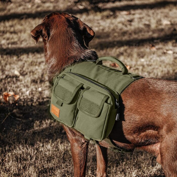 Шлейка для собак OneTigris з рюкзаком, Hoppy Camper 3.0, для кемпінгу та піших прогулянок, зелена, L
