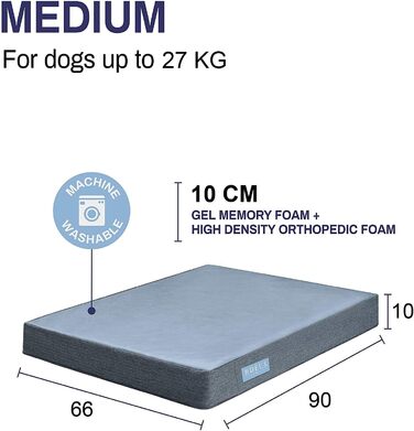 Ортопедичне лежанка для собак з гелевим шаром та пам'яті ефекту, водовідштовхувальне, для великих та малих собак, знімний чохол, блакитний (L)