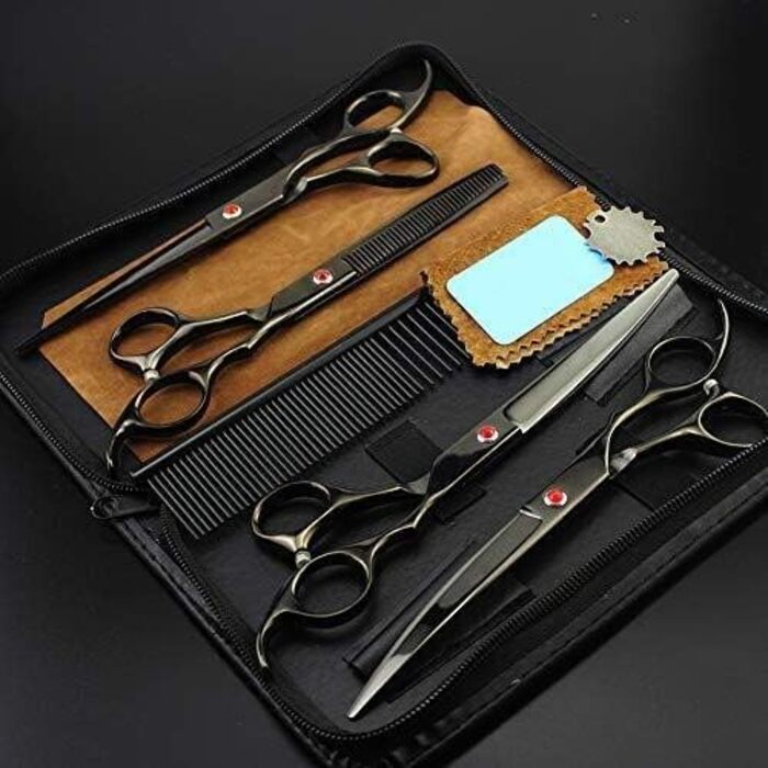 Професійний набір ножиць для грумінгу собак та котів QUNINE, 17.8 см. Прямі, витончені та зігнуті ножиці для догляду за шерстю