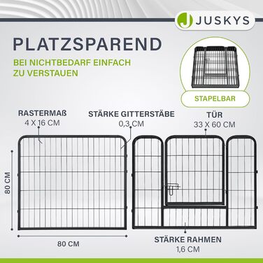 Вольєр для цуценят Juskys Plus 160x160x80 см, 8 секцій, металевий, з дверима, для собак, кроликів і дрібних тварин