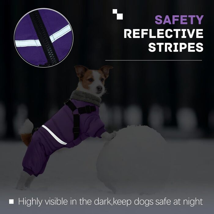 Теплий зимовий одяг для собак BRKURLEG, водонепроникний, флісовий, для холодної погоди, розмір L (фіолетовий)