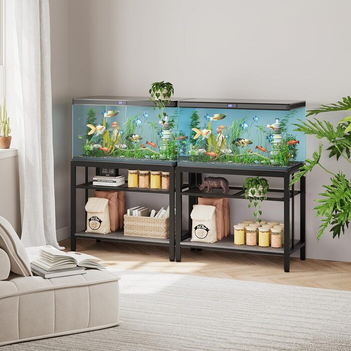 Металевий стелаж для акваріума VOWNER 93x47x74,9 см, 3-рівневий регульований, до 299 кг, сірий, для дому та офісу, під тераріум та рептилій