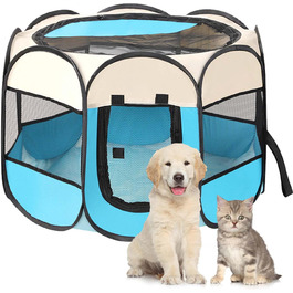 Переносний загін для тварин: загін для собак, вольєр для цуценят, вольєр для котів та кроликів. Водонепроникний, для дому та вулиці (Блакитний)