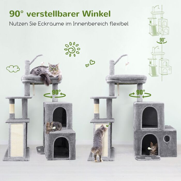 Дерево для котів Globlazer XL сірого кольору з 2 будиночками, платформами та когтеточками, для дорослих котів та кошенят