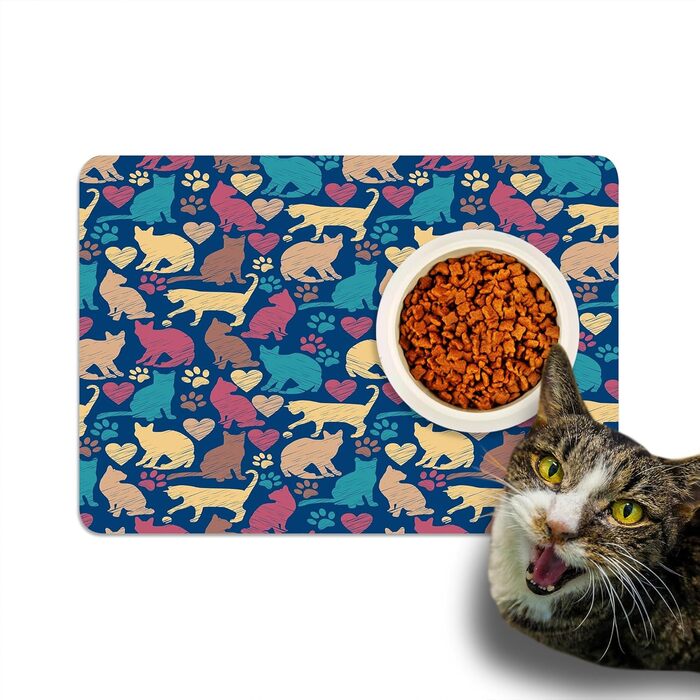 Нековзна килимок під годівницю для котів та собак, Dead Set Studio, водонепроникний, з сердечками