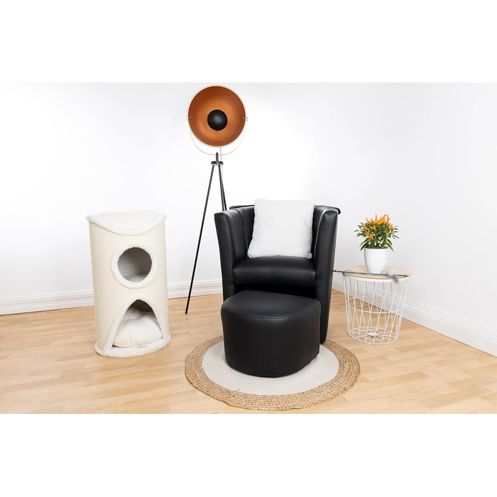 Дерев'яний кігтеточка для котів Bontoy Mukki Creme - 75 см, з 2 печерами, велика лежанка, обмотана сизалевим килимком, знімний коврик