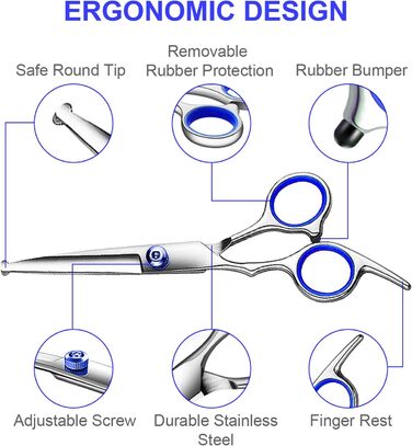Професійний набір ножиць для грумінгу собак 6-в-1, титанове покриття, для догляду за шерстю собак, котів та інших домашніх тварин