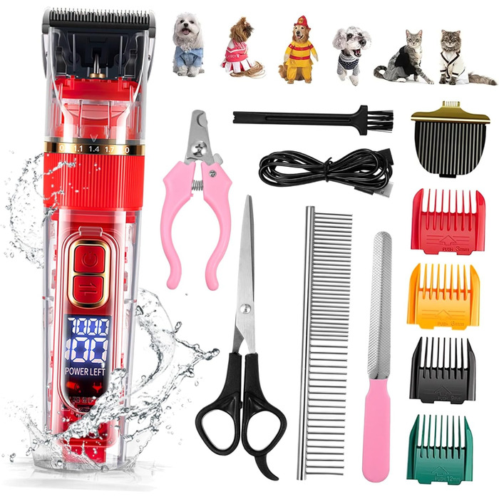 Supvox Бездротова акумуляторна машинка для грумінгу домашніх тварин, тример, тиха, з LCD дисплеєм, миється, 11 штук, для собак і котів