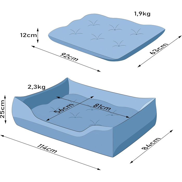 М'яке ліжко для собак та котів, XL, Графіт. Зручне, з високими бортиками, легко миється. 84x65 см