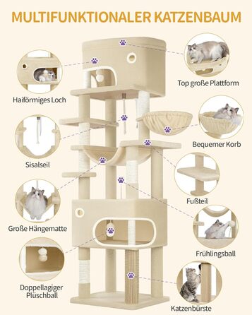 Драбина-кіготь для котів Hzuaneri MS17818SG, 178 см, XXL (60x50x203 см), бежева