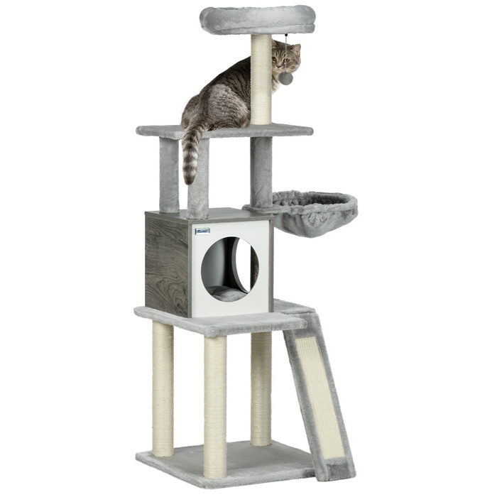 PawHut Cat Tree 1415см Cat Tree with Cat Cave Play Ball Підвісне ліжко 2 платформи Сизаль для любителів кішок