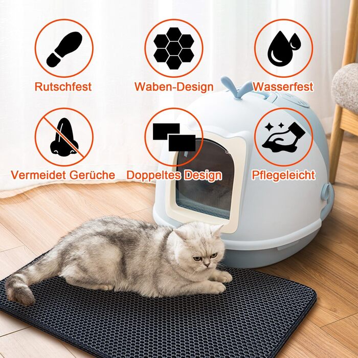 Килимок під лоток для котів AidSci, 70 x 55 см, водовідштовхувальний, з коміркою, легко миється