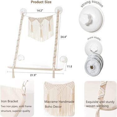 Кішка-гойдалка на вікно Dahey, гамак для котів з макраме, бохо-кріплення на стіну, зручне ліжко для котів, економія місця, безпечне кріплення, витримує до 10 кг