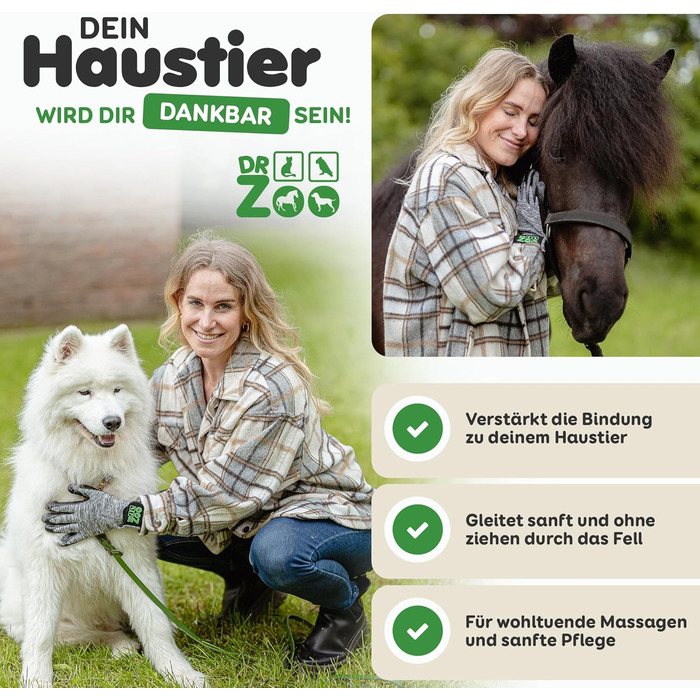 Рукавичка для грумінгу тварин DR Zoo (1 пара, розмір S) – для собак, котів та коней. Ефективне видалення шерсті, м'який дизайн з нопочками, підходить для короткої та довгої шерсті, мокрого та сухого хутра. Підходить для вузьких жіночих рук.