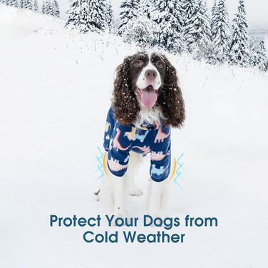 Флісова куртка для собак ROZKITCH, теплий пуловер, піжама, вітростійка, тепла, для холодної погоди, жилет з відбиваючим шнуром, комбінезон, одяг, комплект для великих собак, динозавр 4XL (довжина спини: 31.1'), блакитний динозавр