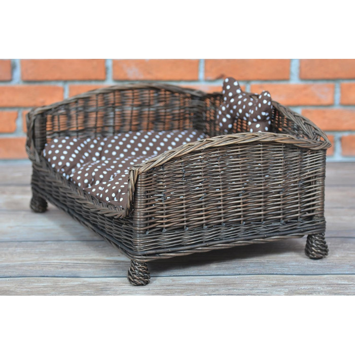Корзина для собак та котів з плетіння лози з м'яким лежаком, коричнева (74x52x39 см)