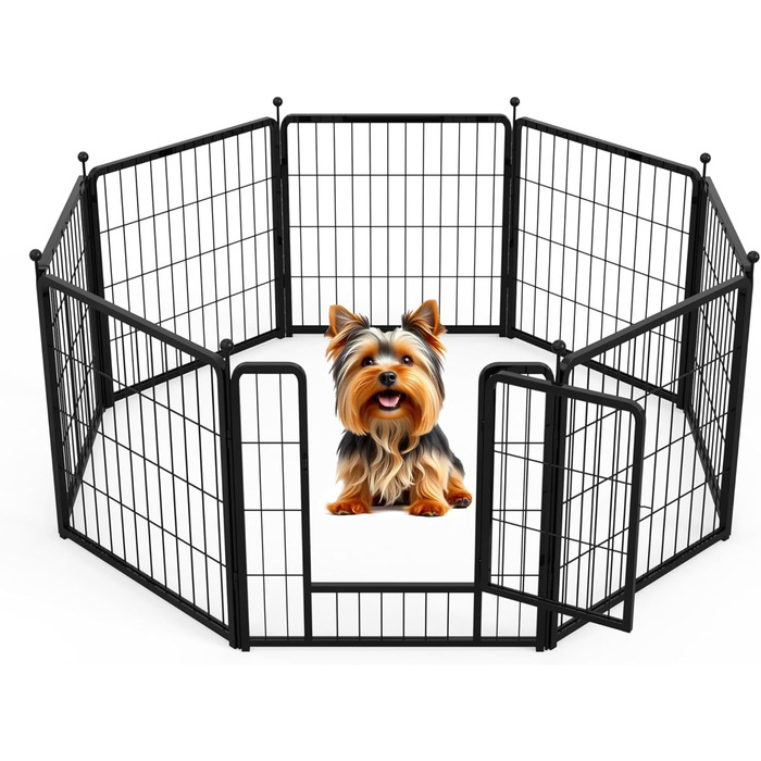 Металевий вольєр для собак, 61 см, 8 панелей, чорний. Ідеально для дому, вулиці, кемпінгу, саду, тераси.