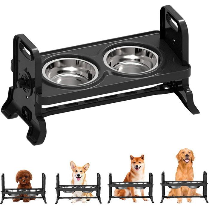 Підвищена годівниця для собак Felenny, регульована висота, 4 рівні, без розливання, повільний диспенсер води для собак та котів