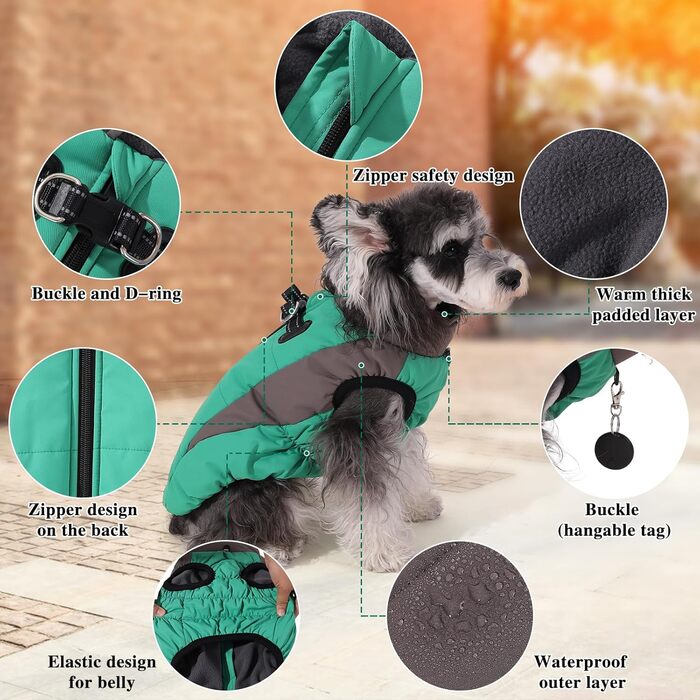 Зимовий теплий одяг для собак, теплий зимовий одяг, вітронепроникний, світловідбиваючий, флісовий, одяг для собак з шлейкою, теплий флісовий жилет для собак, розмір XL, одяг для собак, на блискавці, одяг для собак від снігу, зелений