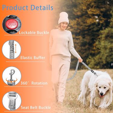 Автомобільний нашийник-пояс для собак Seyezo з автофіксатором, 3 шт. в наборі, регульований, світловідбиваючий, для кріплення до підголівника, рожевий (сірий)