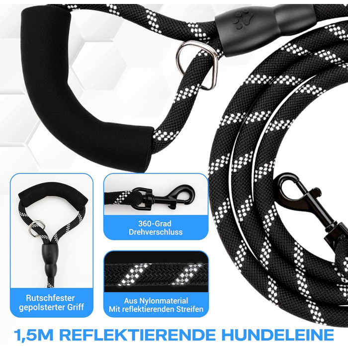 LED нашийник для собак з повідком, світловідбиваючий, перезаряджуваний, для нічних прогулянок