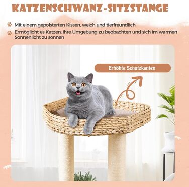 Ігровий комплекс для котів COSTWAY: багатоярусний когтеточка-дерево (131 см) з будиночком, лежанкою, драбиною та сизалевими стовпами, бежевий (Кава+Натура)