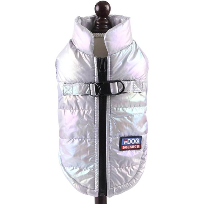 Водонепроникна зимова куртка для собак з шлейкою, тепла, з підкладкою, для домашніх тварин, розмір XXXL, колір Лазерне срібло