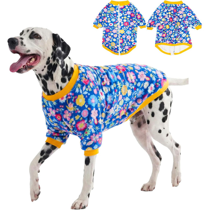 Світер LovinPet для великих порід собак, легкий фланелевий одяг, дихаючий матеріал з принтом 'Нільський Бегемот' для маленьких собак, блакитний (X-Large, блакитний з квітами)