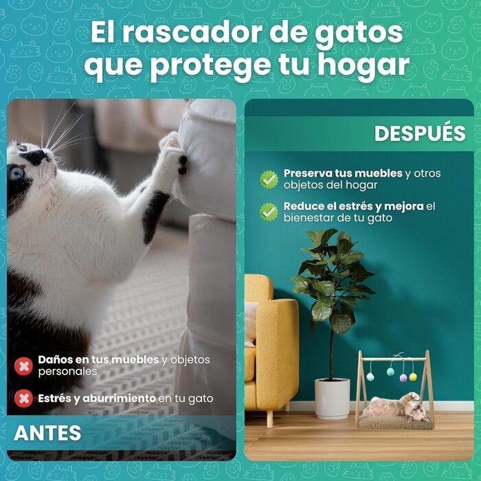 Когтеточка для великих котів з 5 іграшковими м'ячами, двостороння поверхня, посилена стійкість