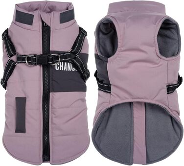 Тепла зимова куртка для собак середніх та малих порід, непромокаєма, з отвором для шлейки, для активного відпочинку (Lila, M)