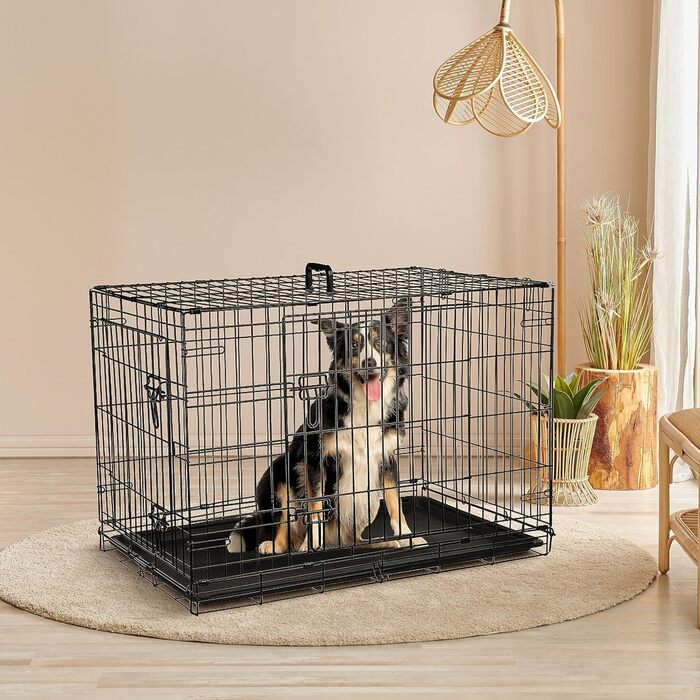 Складана металевa клітка для собак Ribelli XXL, до 43 кг, 107x77x71 см, з 2 дверима і ручками для перенесення, порошкове покриття