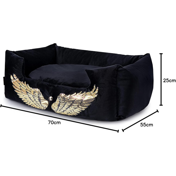 NELKE Розкішне ліжко для собак Glamour-стиль. Чорне ліжко-софа з золотими крилами для маленьких та середніх собак. Знімний, washable (можливість прання)