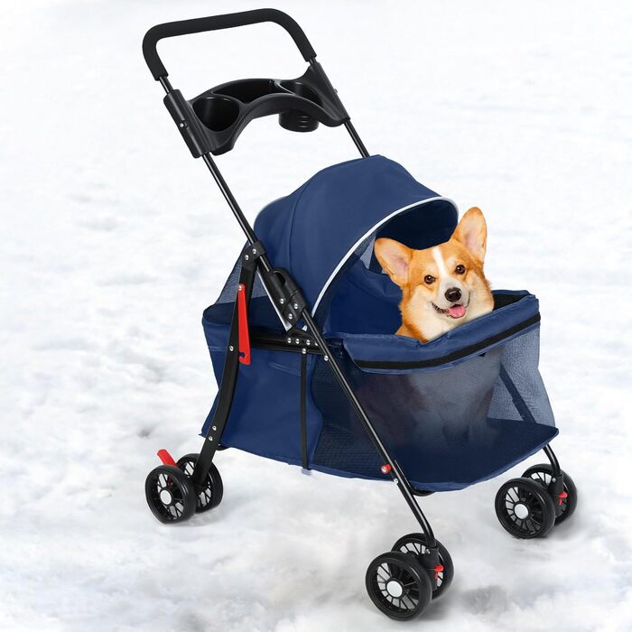 Візок для собак 2 в 1, візок-переноска для тварин до 20 кг, з поворотними колесами 360°, з підстаканником, синій