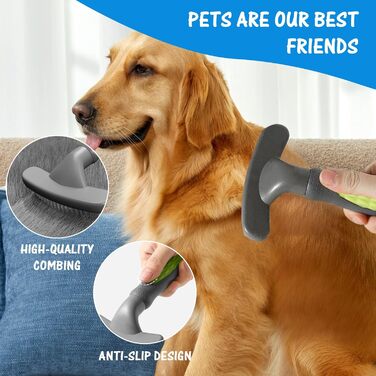 Професійна щітка для вичісування шерсті собак та котів, вичісувальна щітка для підшерстка, зменшує випадіння шерсті (зелена)