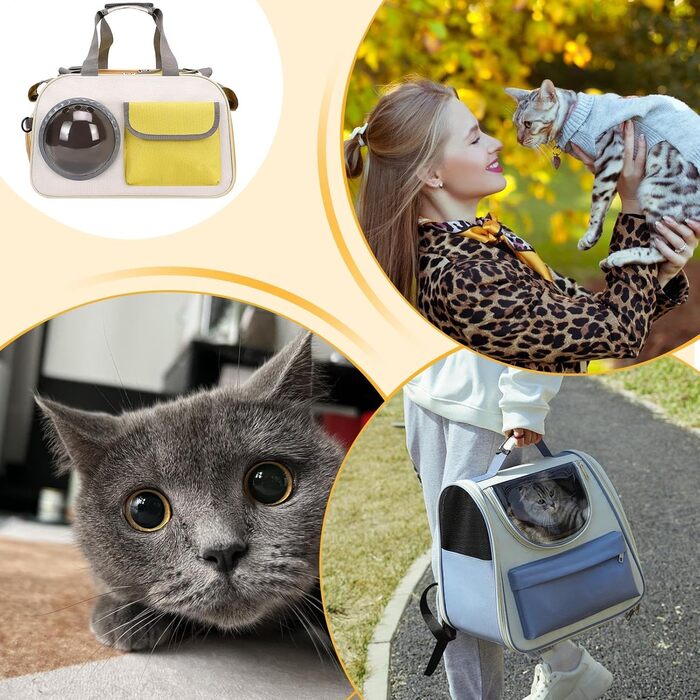 Транспортна сумка для кота Transportbox Katze, складана переноска для кошенят з вікном-пузирем | Дихаюча сумка на плечі для собак, переноска для кота в літак, на вулицю, кемпінг, мотоцикл, автомобіль, жовта