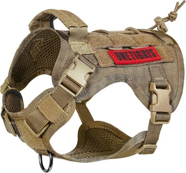 Тактична шлея для собак OneTigris FIRE WATCHER, коричнева, 1000D нейлон, з ручкою та 2 D-кільцями, розмір XS, для безпеки та дресирування