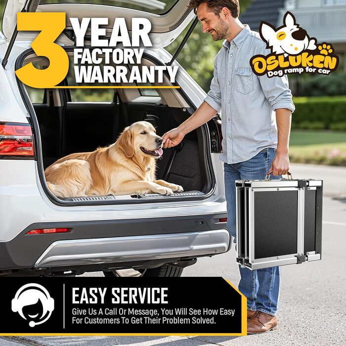 Рампа для собак у автомобіль (150 кг), розкладна, L 180 см, B 43 см, кут нахилу 90°, для великих собак, SUV, вантажівки