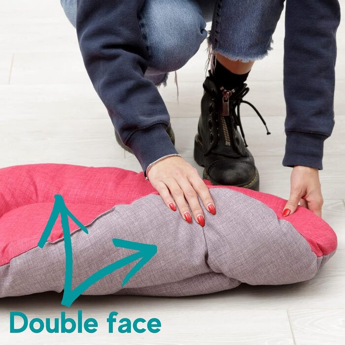 М'яке ліжко для собак та котів Baroni Hoe, 47x70x8 см - Doubleface (червоні та білі сердечка, L)