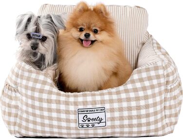 Автокрісло для собак Petpela з безпечним ременем, м'яке, вологостійке, неслизьке. Підходить для собак маленьких та середніх порід. Сірий (Бежево-сірий в клітинку)